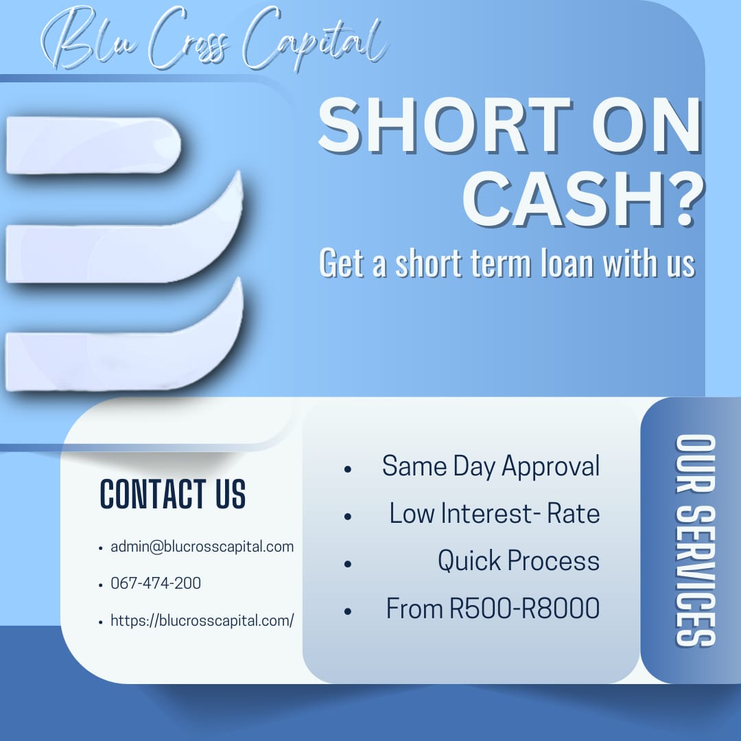 BluCross Capital services poster with loan features and benefits